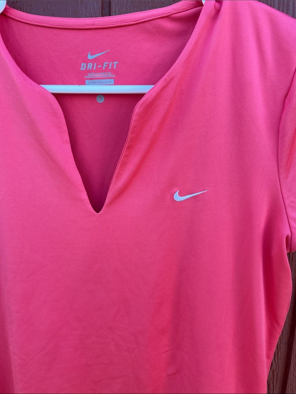 Nike Dri-FIT Women Tennis Top Pink Short Sleeve V-Neck Athletic Shirt Large - Picture 2 of 6